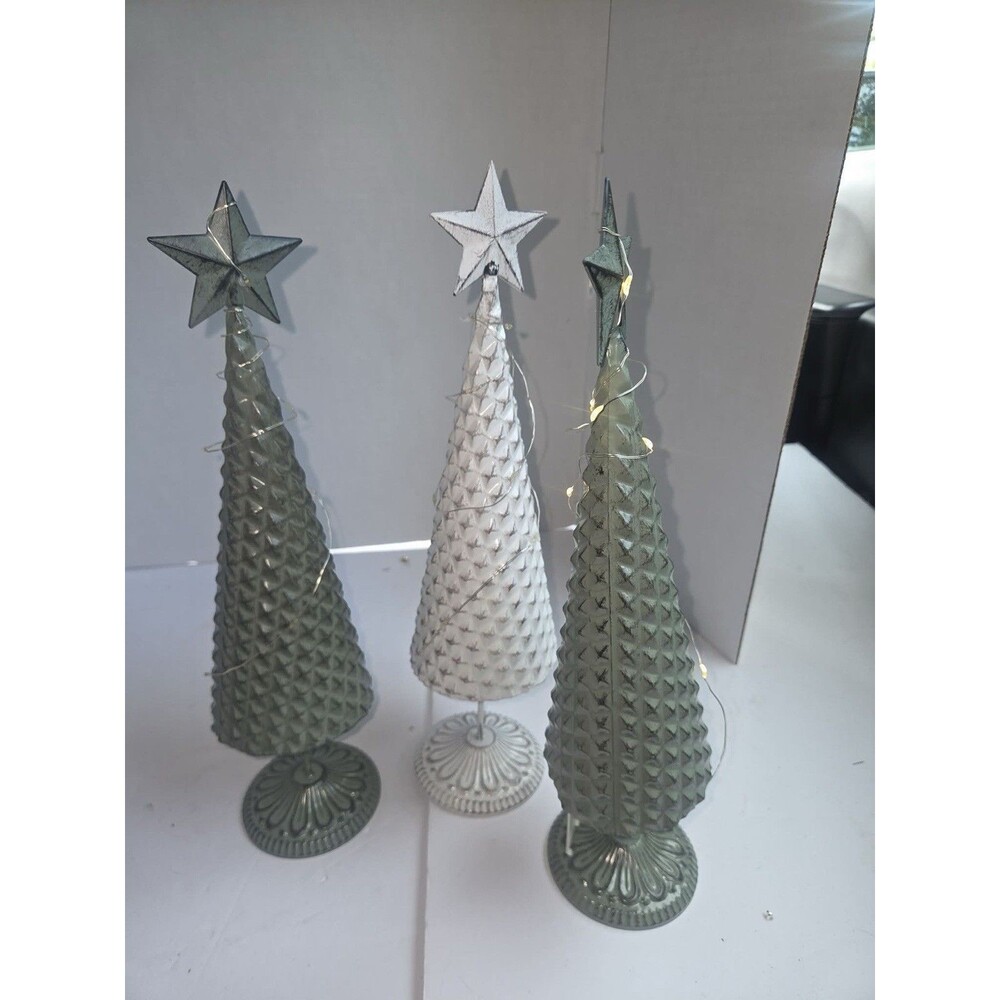 Set of 3 Tabletop Artificial Decorated Christmas Trees Star Toppers, Lights